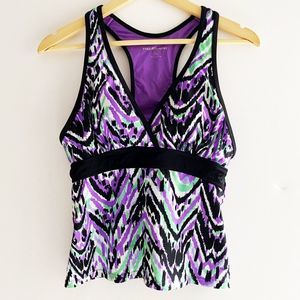 Free Country Tankini Top Purple Black Multicolored